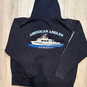 Vintage fade Navy blue hoodie graphic American Angler MEN XXL
